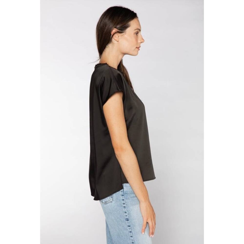 S'edge Astor Silky Short Sleeve Top Stretch Tee in Black XS NWT Quiet Luxury - Picture 4 of 6